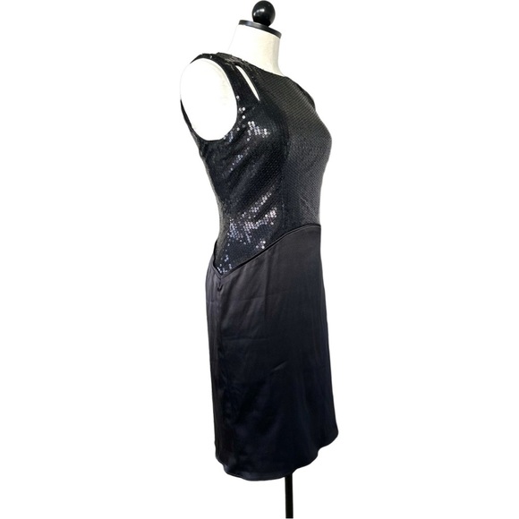 Vince Camuto Sequin Cut Out Cocktail Dress Black Satin & Sequins Size 4 - Picture 6 of 15